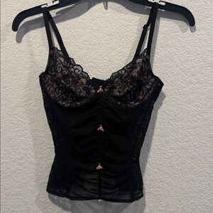 Betsey Johnson Women Black Lace Lingerie Top Size M Sheer